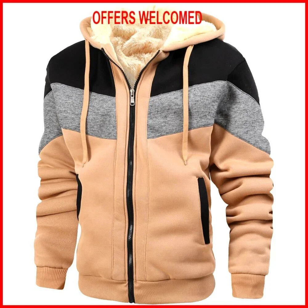 Men's Thermal Fleece Jacket Heavyweight Winter Hooded Cape Coat